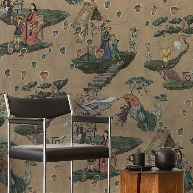 Tapet cu design asiatic - Legends of Asia, cu personaje delicate, peisaje idilice și detalii vibrante