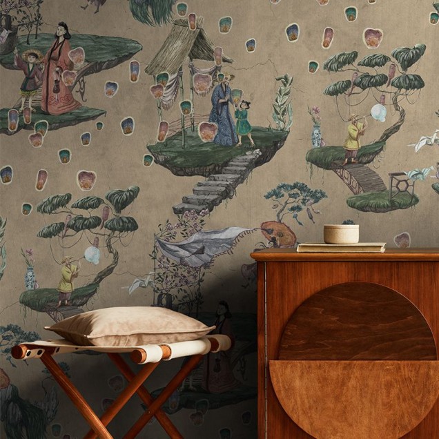 Tapet cu design asiatic - Legends of Asia, cu personaje delicate, peisaje idilice și detalii vibrante