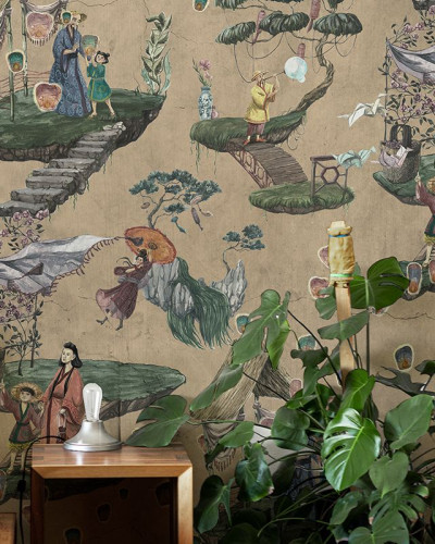 Tapet cu design asiatic - Legends of Asia, cu personaje delicate, peisaje idilice și detalii vibrante