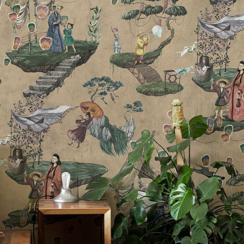 Tapet cu design asiatic - Legends of Asia, cu personaje delicate, peisaje idilice și detalii vibrante