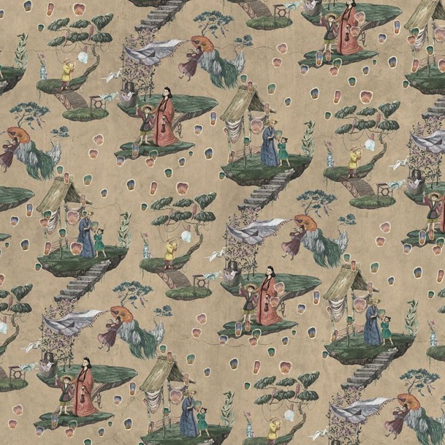 Tapet cu design asiatic - Legends of Asia, cu personaje delicate, peisaje idilice și detalii vibrante