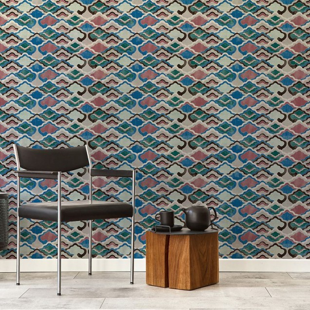 Tapet cu design modern de nori in culori vibrante