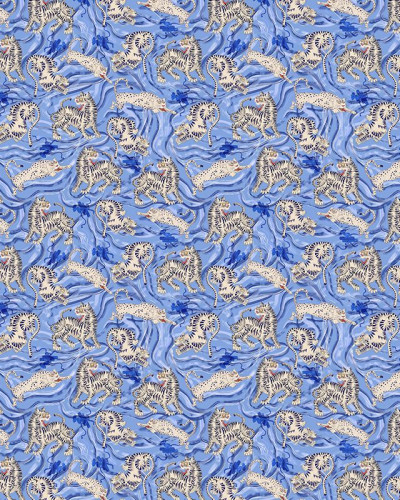 Tapet Waghoba Cornflower, cu tigri albi pe un fundal albastru vibrant