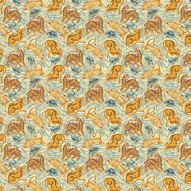 Tapet cu tigri, Buttermilk, VLAdiLA, design exotic, tigri curajoși, eleganți, fundal cald, spațiu modern, decoratiuni interioare
