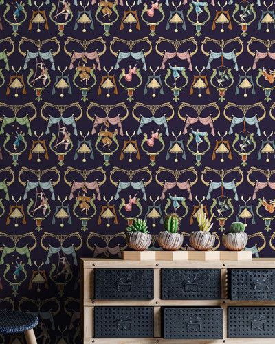 Tapet Pagliacci albastru închis cu design unic