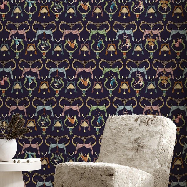 Tapet Pagliacci albastru închis cu design unic