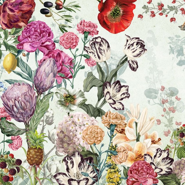 Tapet floral vibrant cu flori diverse, perfect pentru un decor modern și elegant.