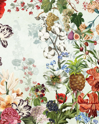 Tapet floral vibrant cu flori diverse, perfect pentru un decor modern și elegant.