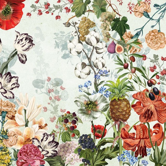 Tapet floral vibrant cu flori diverse, perfect pentru un decor modern și elegant.