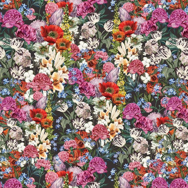 Tapet floral cu flori delicate pe un fond întunecat.