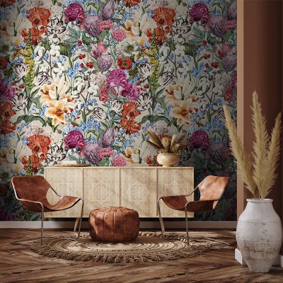 Tapet Primavera flowers (cream) cu flori delicate și vibrante, perfect pentru a adăuga o notă de eleganță și rafinament în casa dumneavoastră.