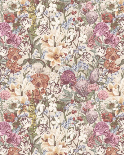 Tapet floral Primavera Pastel Flowers cu flori delicate in nuante pastelate, pe un fond crem.