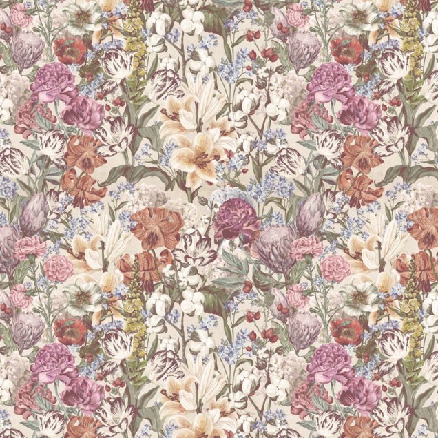Tapet floral Primavera Pastel Flowers cu flori delicate in nuante pastelate, pe un fond crem.