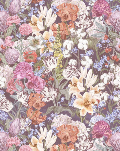 Tapet floral cu flori pastelate, design elegant, culori pastelate, fundal închis