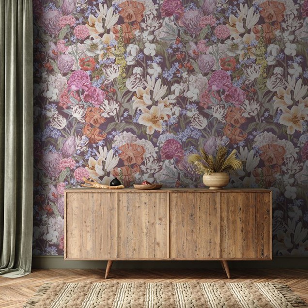Tapet floral cu flori pastelate, design elegant, culori pastelate, fundal închis