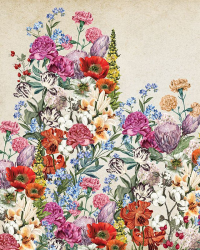 Tapet floral Spring Mural (Cream) cu flori vibrante, perfect pentru dormitor, living sau hol.
