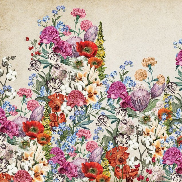 Tapet floral Spring Mural (Cream) cu flori vibrante, perfect pentru dormitor, living sau hol.