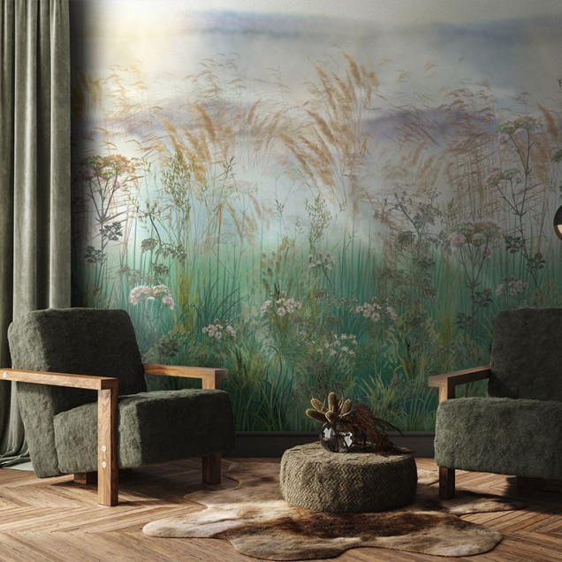 Tapet baie cu design modern Bright Greenery Daylight