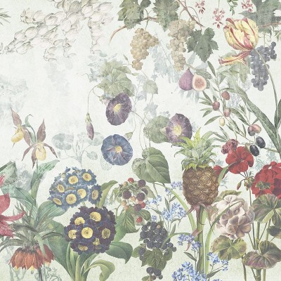 Tapet floral cu nuanțe de verde elegant, cu flori și frunze detaliate, perfect pentru un dormitor modern.