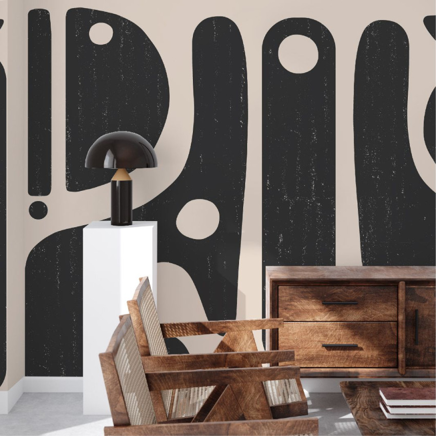 Tapet personalizat cu design abstract roșu într-un interior modern