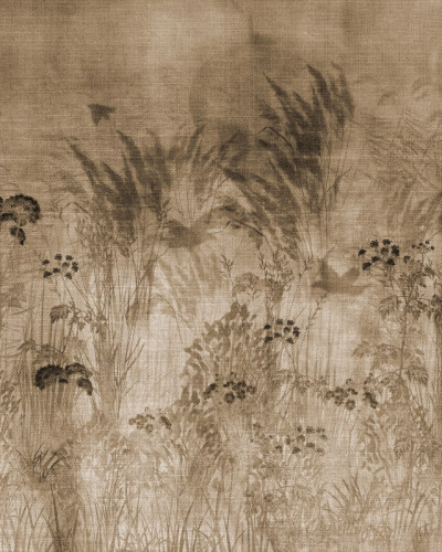 Tapet floral sepia in dormitor