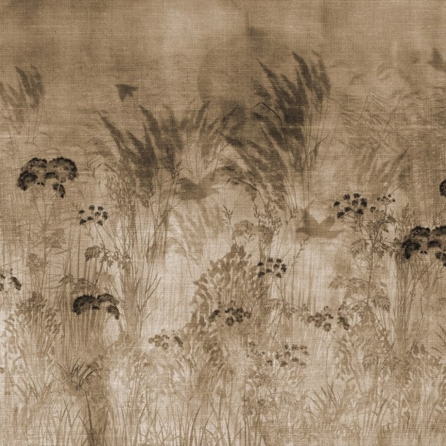 Tapet floral sepia in dormitor