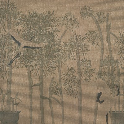 Tapet cu design inspirat din cultura asiatică, cu o pădure de bambus în nuanțe de verde și un efect texturat.