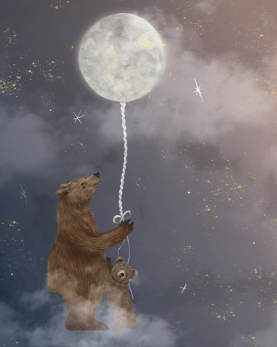 Tapet camera copil cu urs si luna cu balon