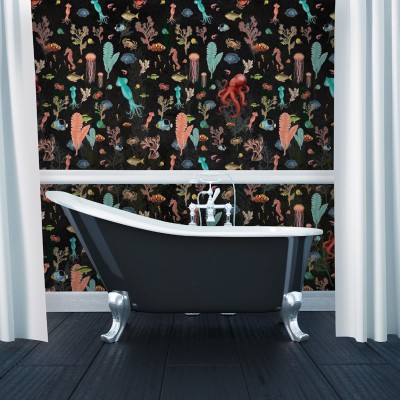 Tapet  Marine Bliss, cu design marin vibrant, cu pești, meduze, alge marine și caracatițe