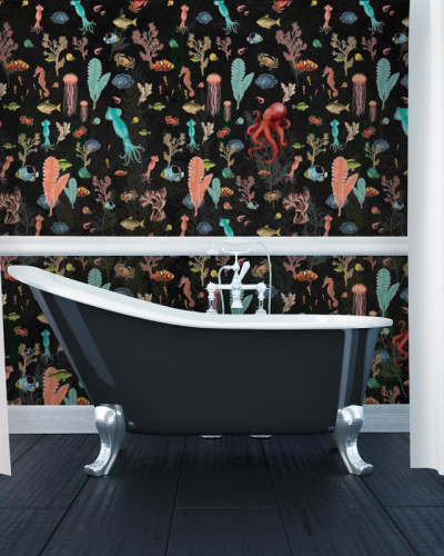 Tapet  Marine Bliss, cu design marin vibrant, cu pești, meduze, alge marine și caracatițe