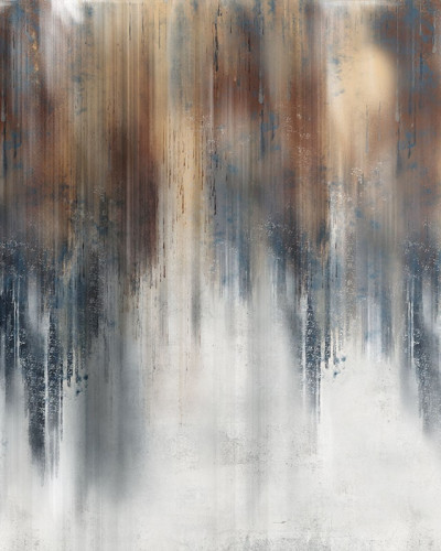 Tapet cu design abstract de peisaj nocturn într-un living modern.
