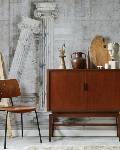 Tapet Antique Alabaster cu coloane antice pe un fundal gri