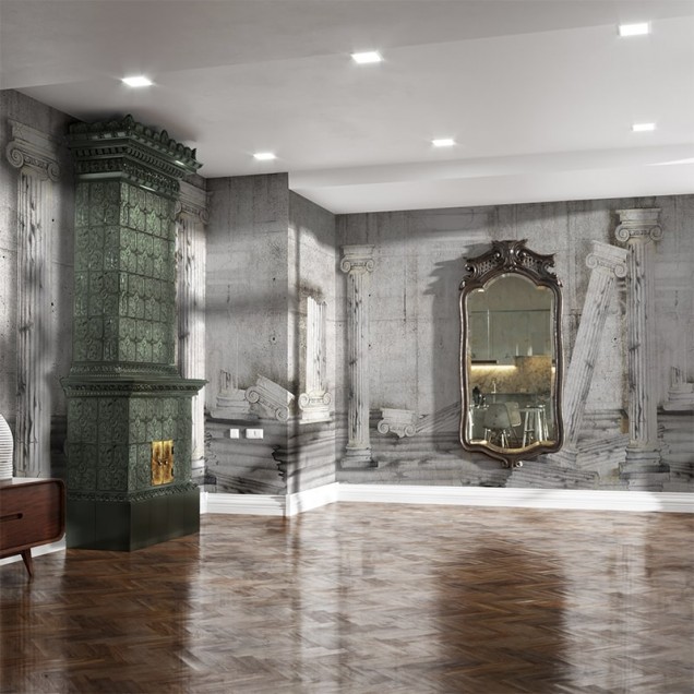 Tapet Antique Alabaster cu coloane antice pe un fundal gri