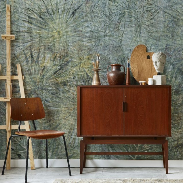 Tapet cu design modern, Halcyon Misty Teal, cu nuanțe de verde și albastru, perfect pentru a crea o atmosferă relaxantă.