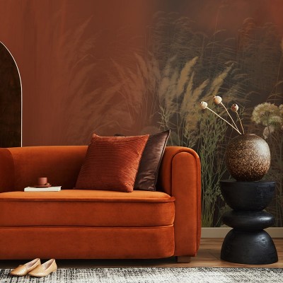 Tapet cu design minimalist de iarbă uscată, perfect pentru a crea o atmosferă relaxantă și primitoare în living, dormitor sau hol.