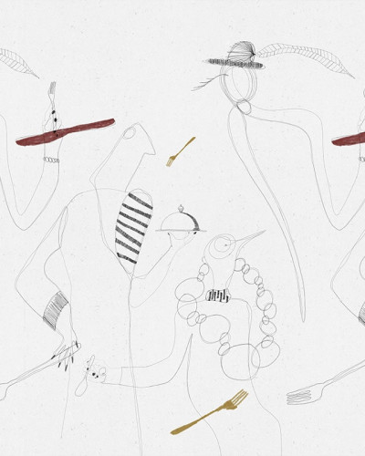 Tapet cu design abstract minimalist Bistrot, pe un perete din living