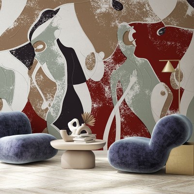 Tapet abstract cu culori vibrante, forme geometrice și design modern.