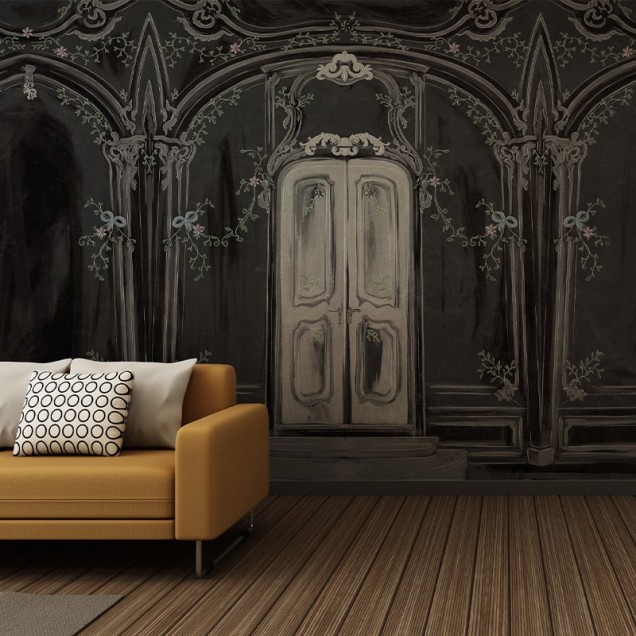 Tapet Pastel Richesse Dark cu design floral și accente elegante, ideal pentru a crea un punct focal în living, dormitor sau hol.