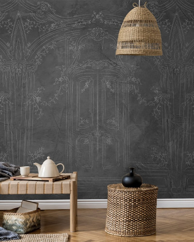 Tapet cu design baroc, cu o ușă în stil baroc și detalii delicate