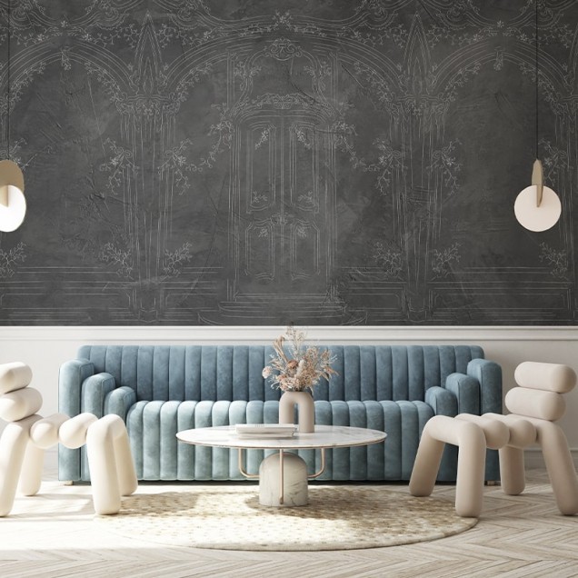Tapet cu design baroc, cu o ușă în stil baroc și detalii delicate