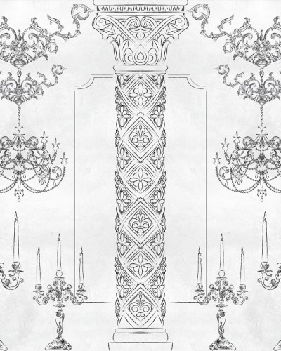 Tapet Colonne De Lis, cu design floral ornamentat în tonuri de gri