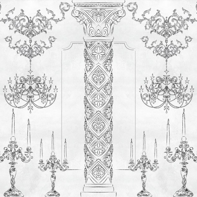 Tapet Colonne De Lis, cu design floral ornamentat în tonuri de gri