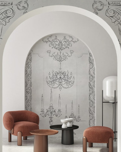 Tapet Colonne De Lis, cu design floral ornamentat în tonuri de gri
