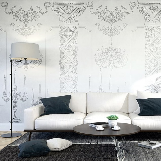 Tapet Colonne De Lis, cu design floral ornamentat în tonuri de gri