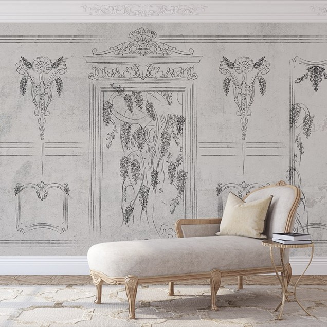 Tapet Glycine Pointe Seche - design minimalist cu elemente florale delicate