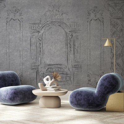 Tapet Saint-Michel Light cu design minimalist, cu linii fine și detalii arhitecturale