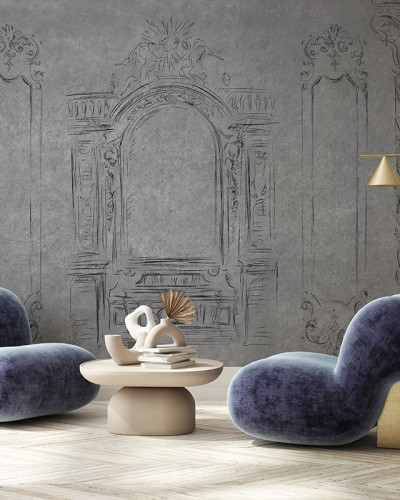 Tapet Saint-Michel Light cu design minimalist, cu linii fine și detalii arhitecturale