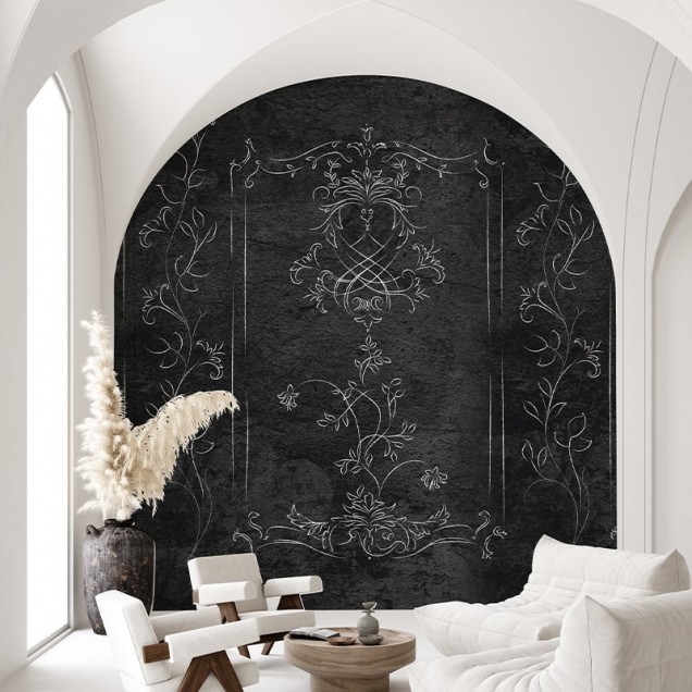 Tapet cu model floral elegant pe un fundal negru