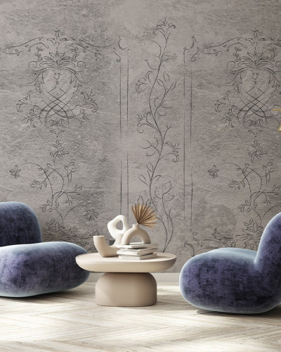 Tapet Boucler Stucco Light cu un design floral elegant, pe un fundal texturat