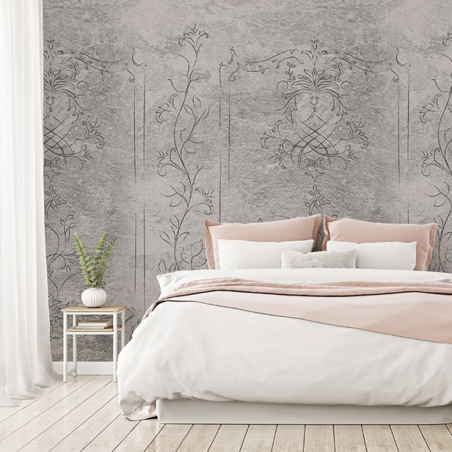 Tapet Boucler Stucco Light cu un design floral elegant, pe un fundal texturat